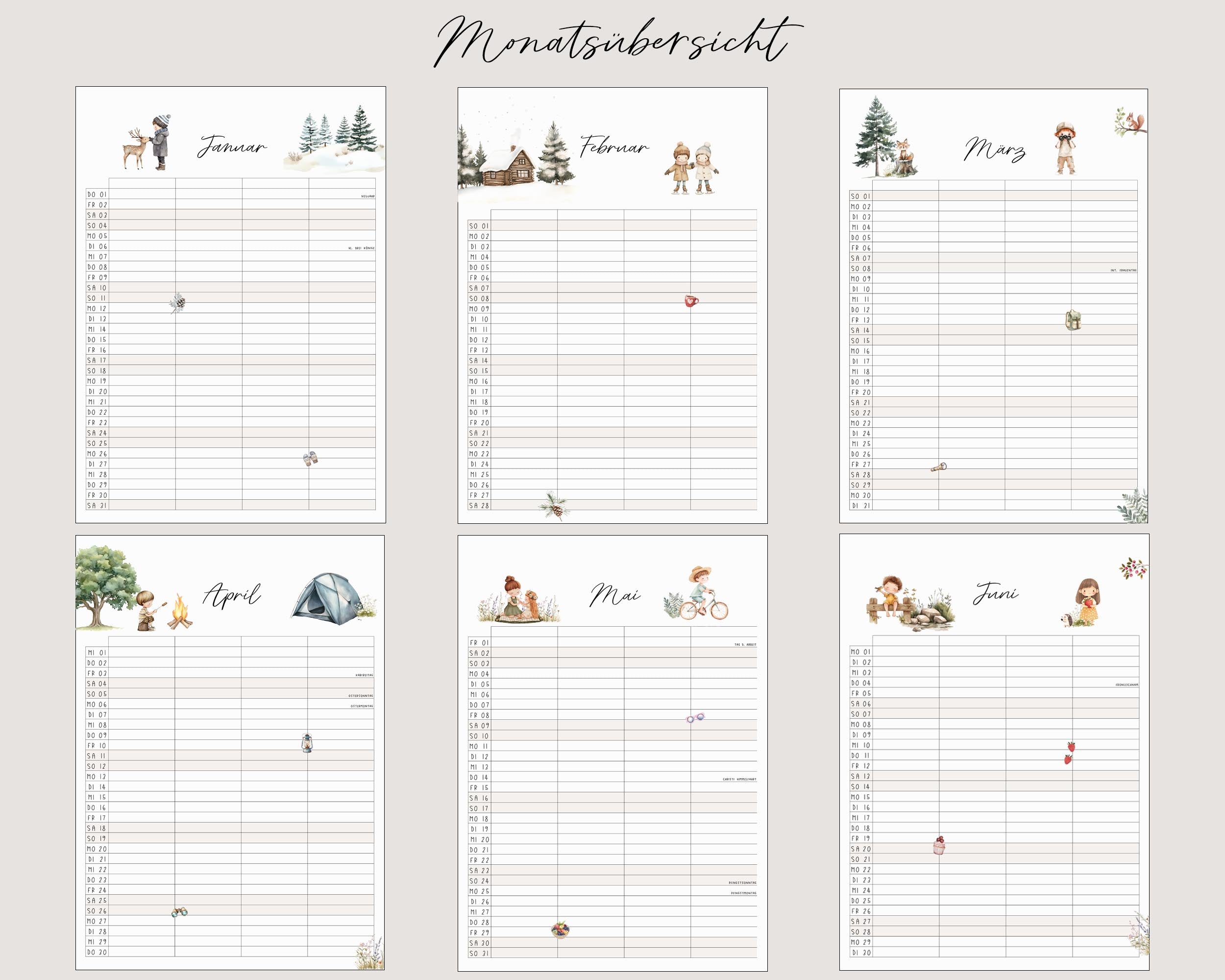 Familienkalender 2026 | DIN A3 Wandkalender 4/ 5/ 6 Spalten