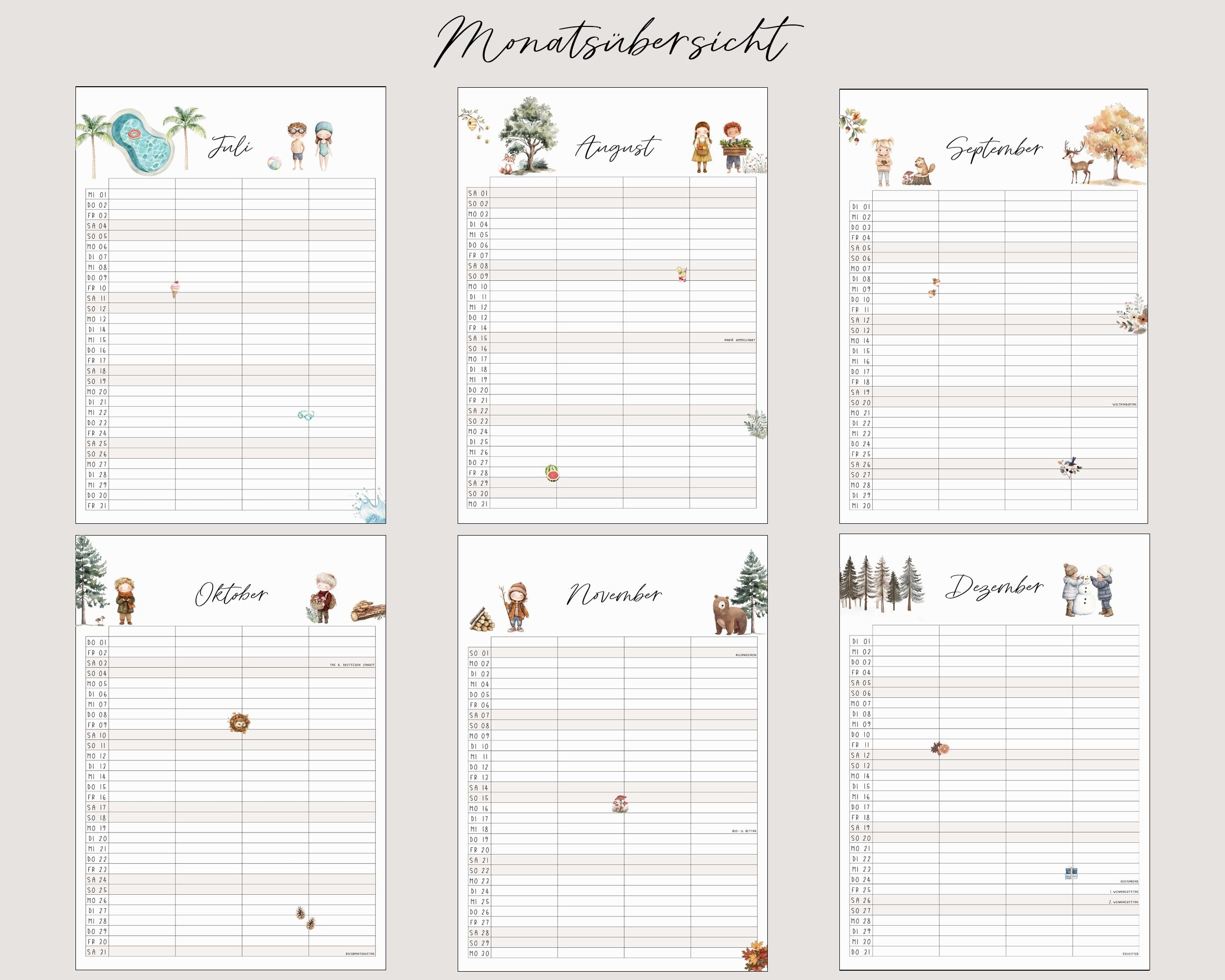 Familienkalender 2026 | DIN A3 Wandkalender 4/ 5/ 6 Spalten