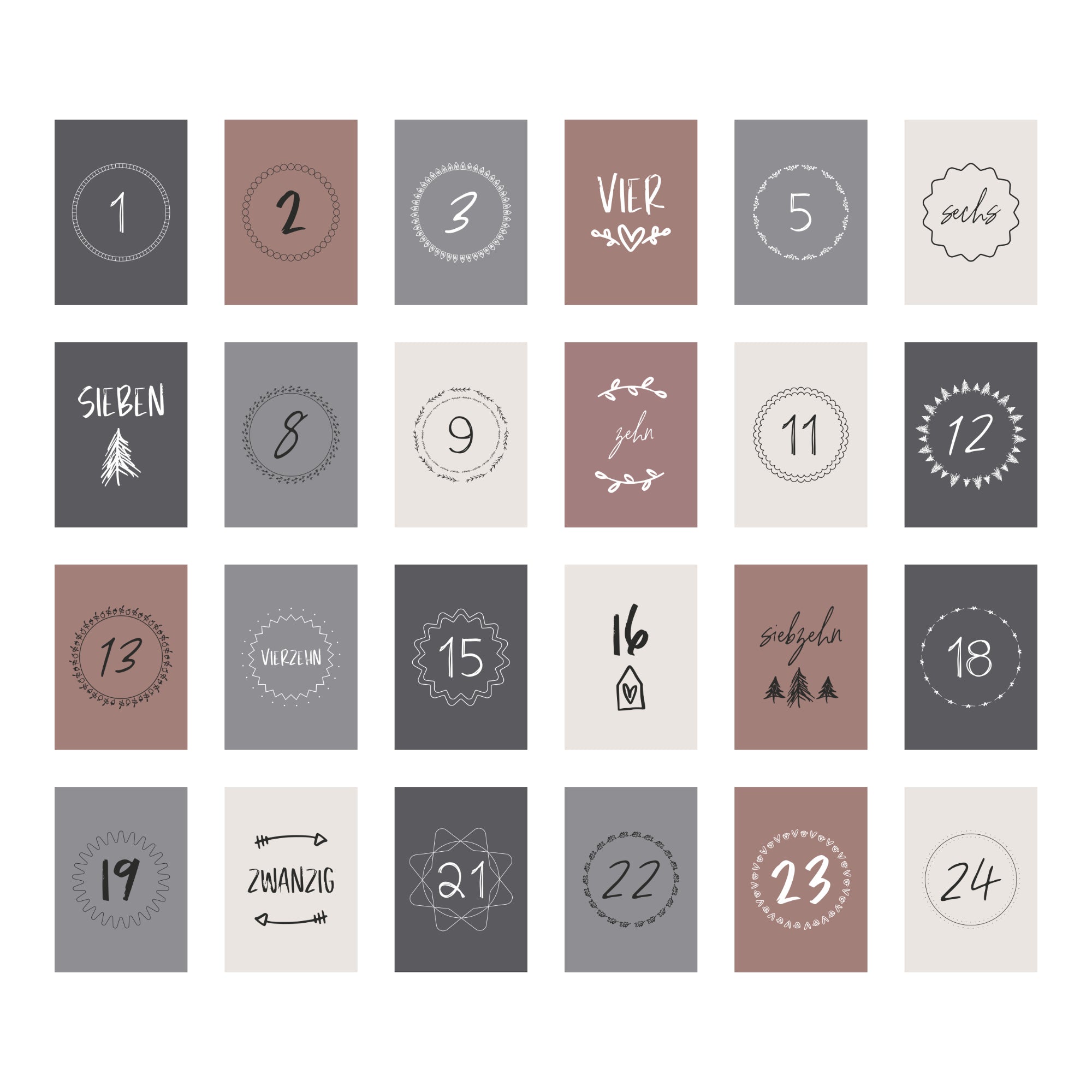 24 wunderschöne Adventskalender-Karten DIN A6