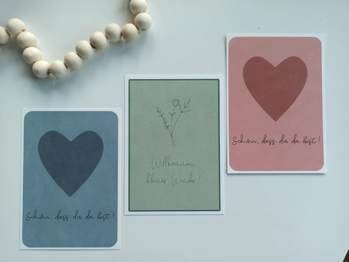 3er Set Babykarten inkl. Umschläge DIN A6
