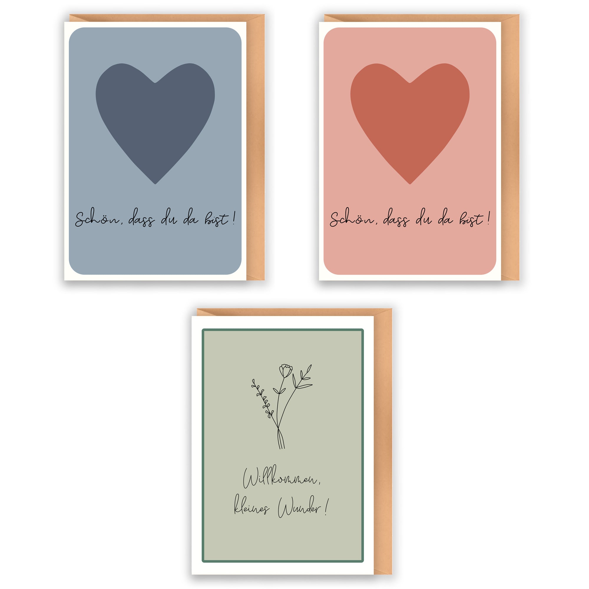 3er Set Babykarten inkl. Umschläge DIN A6