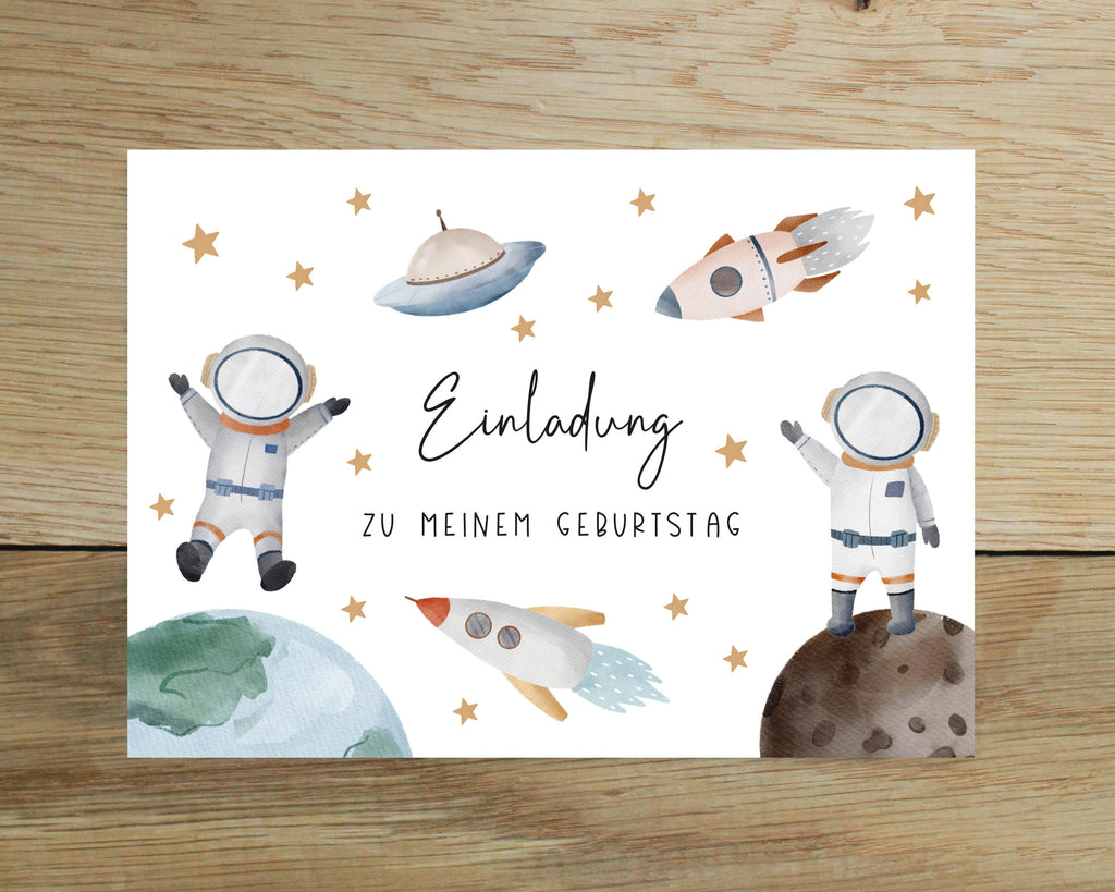 Astronauten Einladungen Kindergeburtstag DIN A6