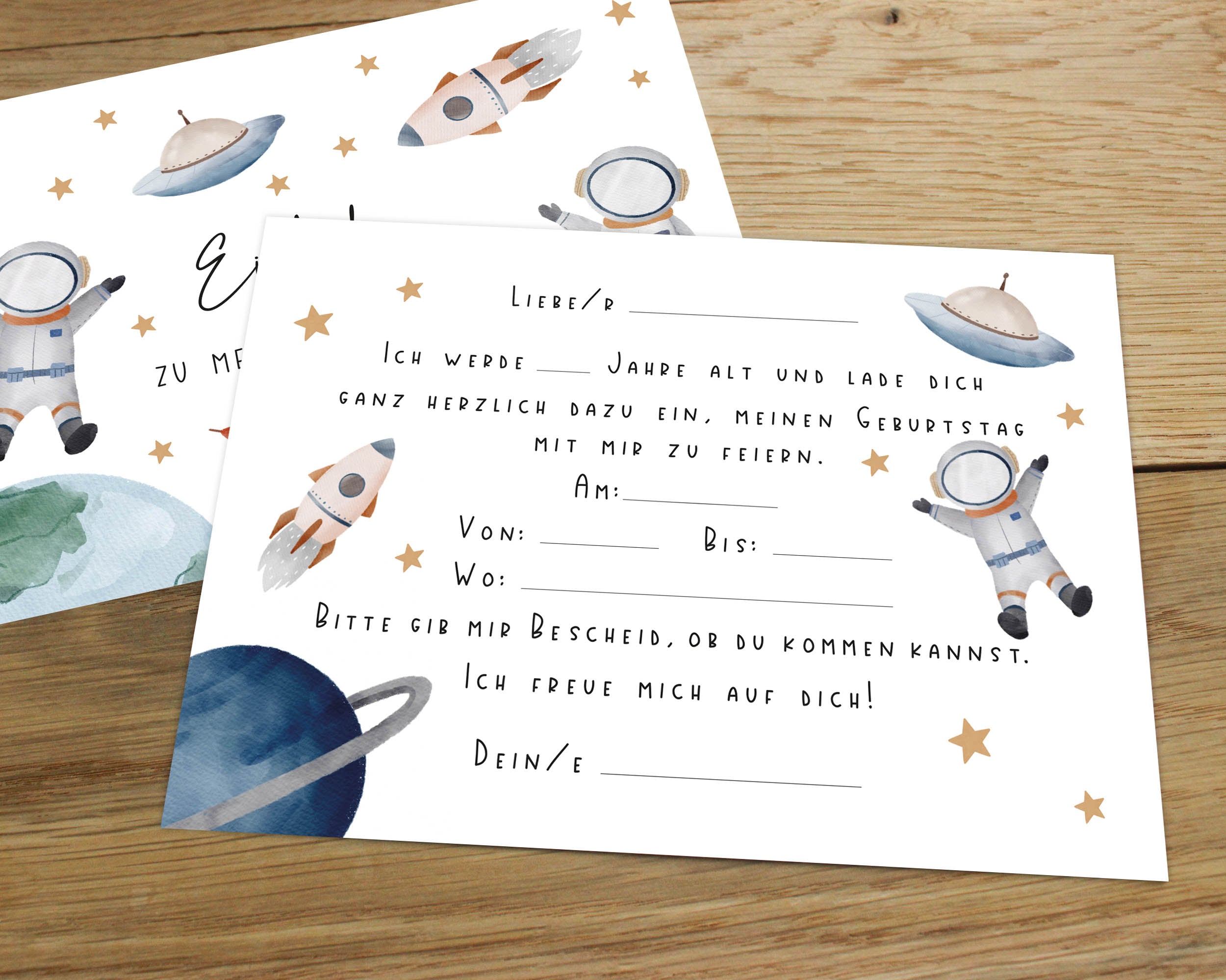 Astronauten Einladungen Kindergeburtstag DIN A6