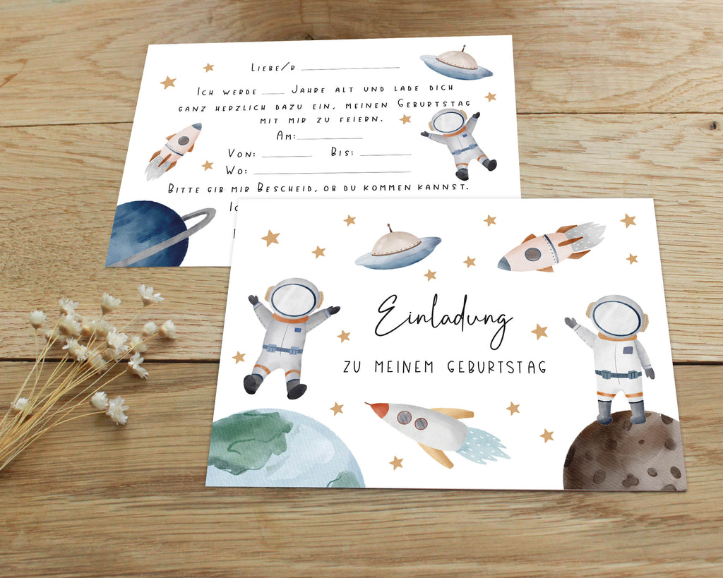 Astronauten Einladungen Kindergeburtstag DIN A6