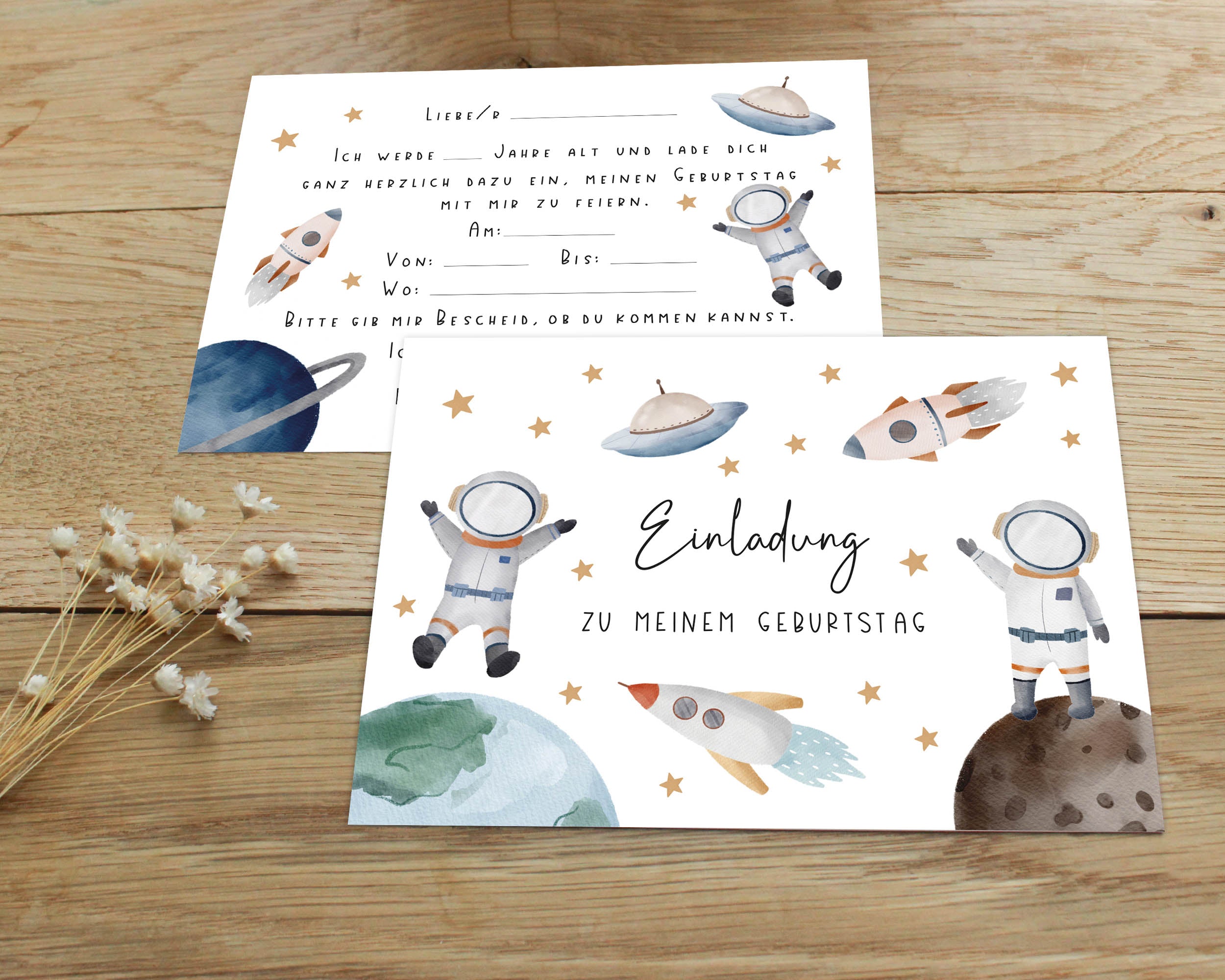 Astronauten Einladungen Kindergeburtstag DIN A6