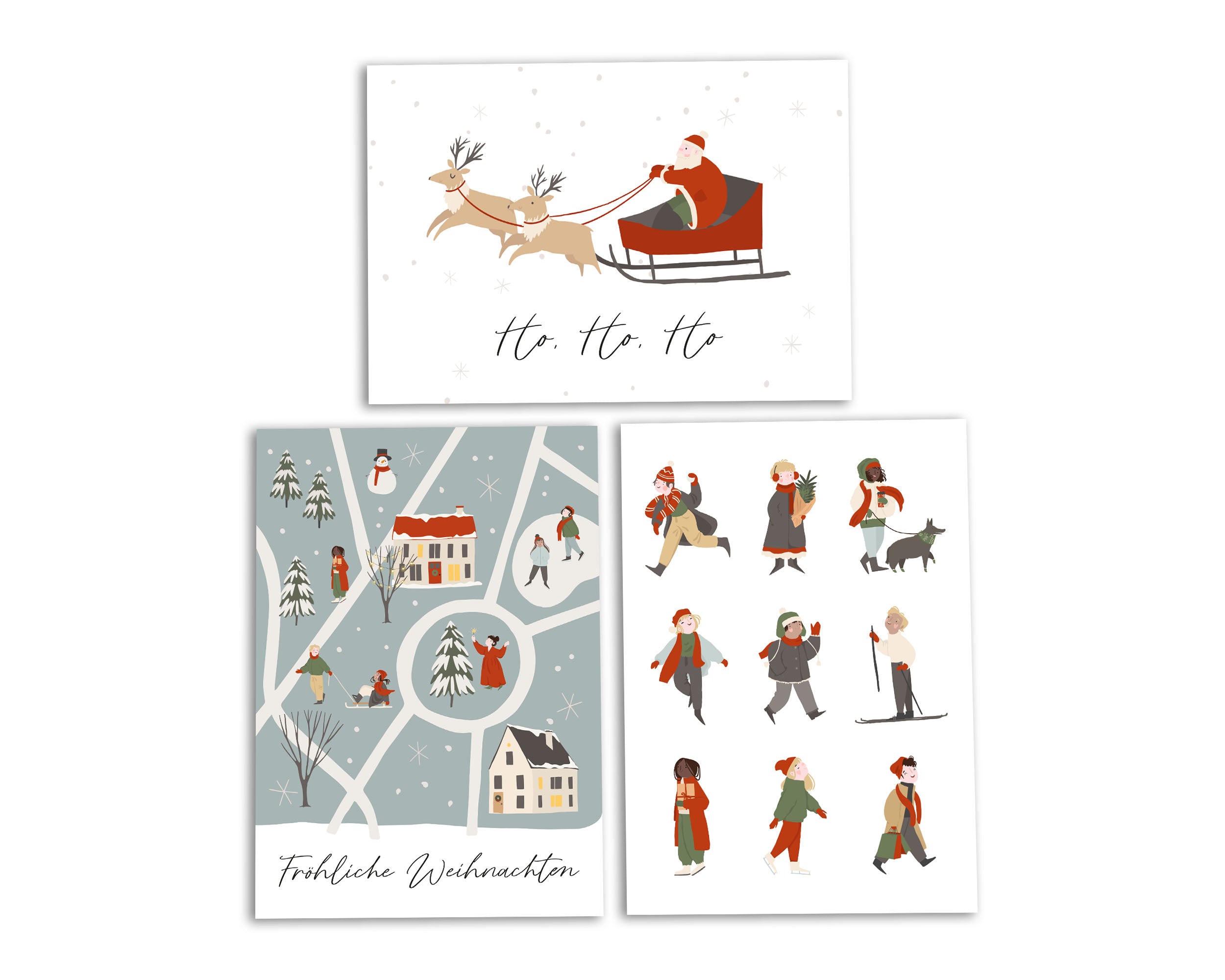 3er Set Weihnachtskarten A6