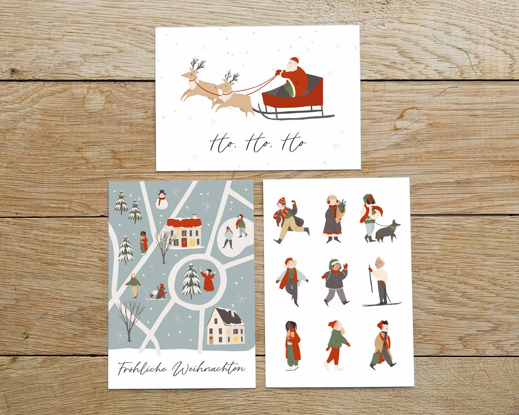 3er Set Weihnachtskarten A6
