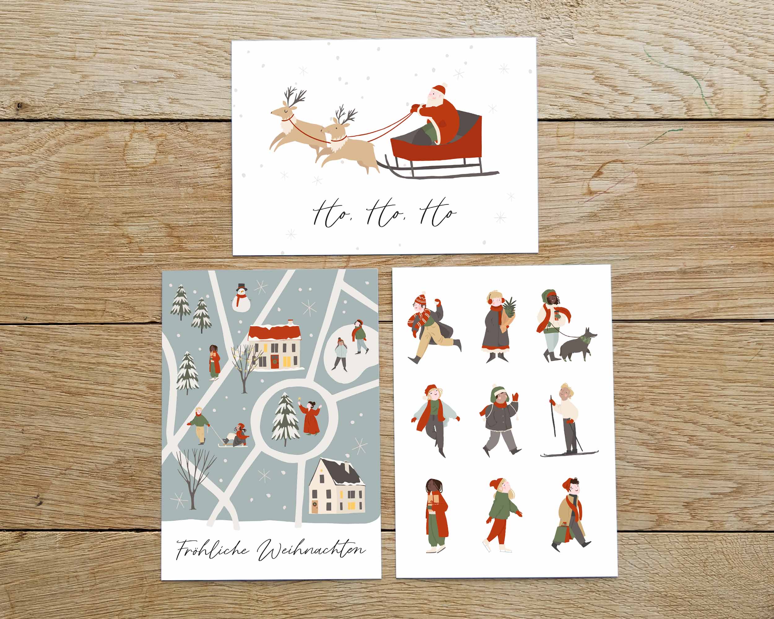 3er Set Weihnachtskarten A6