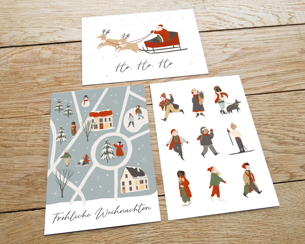 3er Set Weihnachtskarten A6