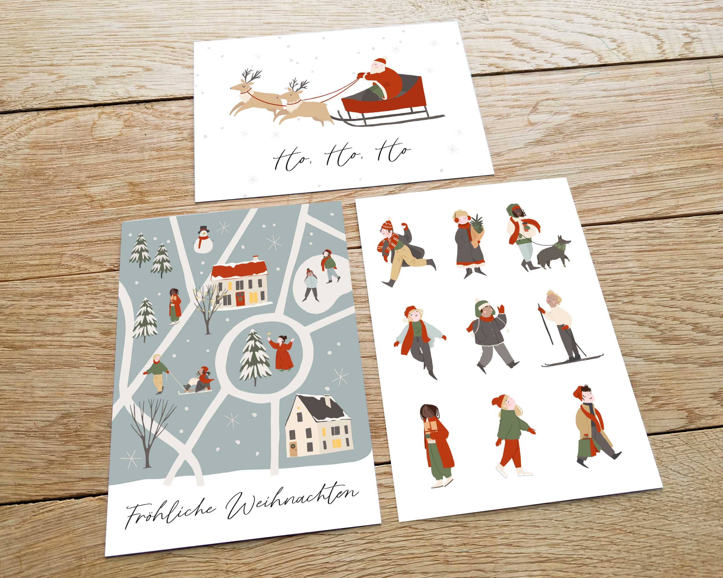 3er Set Weihnachtskarten A6