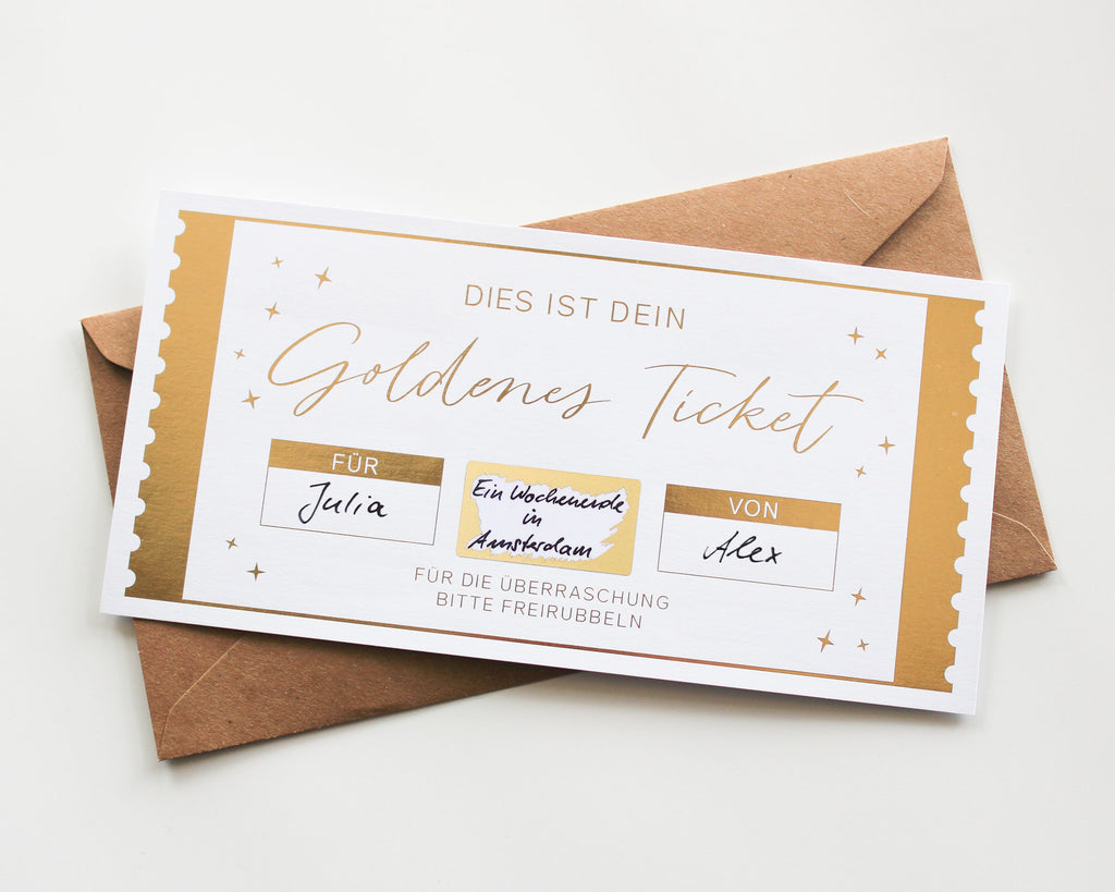 Goldenes Ticket DIN lang inkl. Umschlag