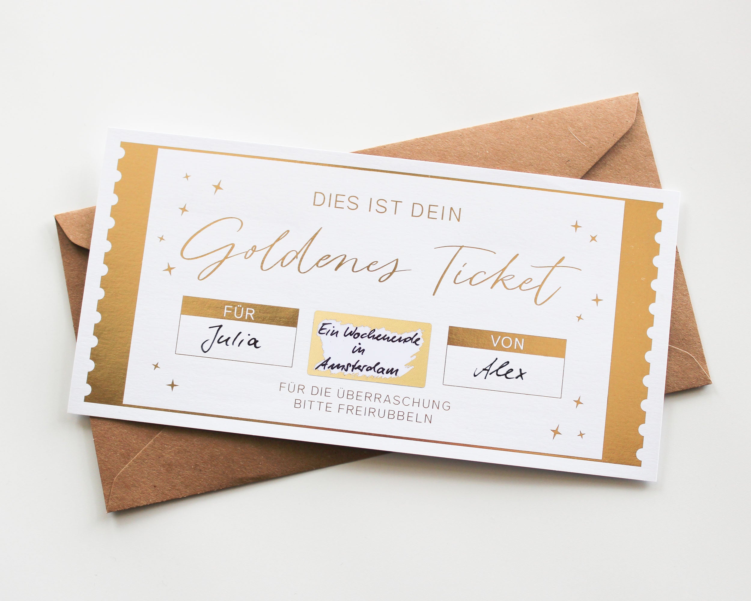 Goldenes Ticket DIN lang inkl. Umschlag