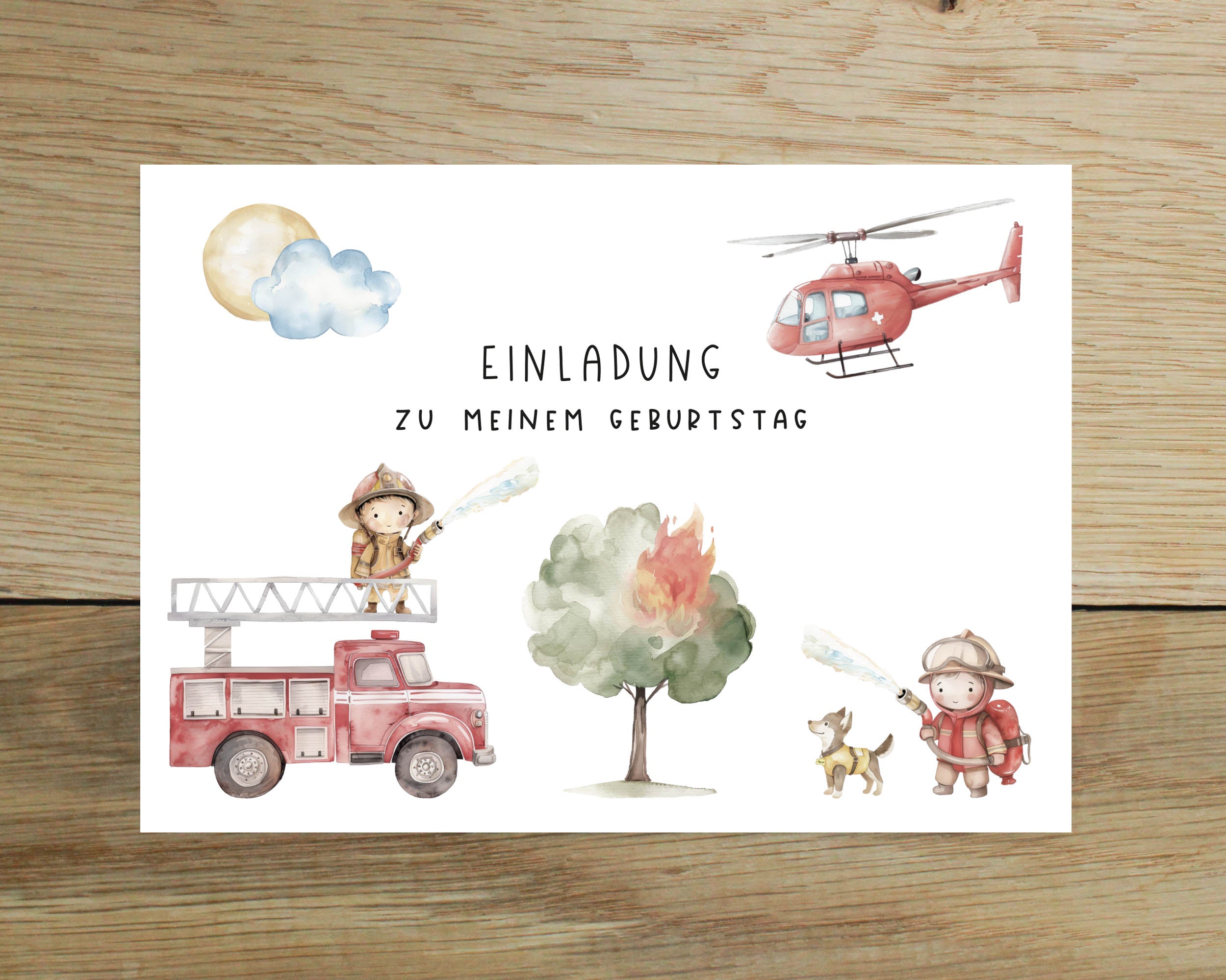 Feuerwehr Einladungskarten Kindergeburtstag DIN A6