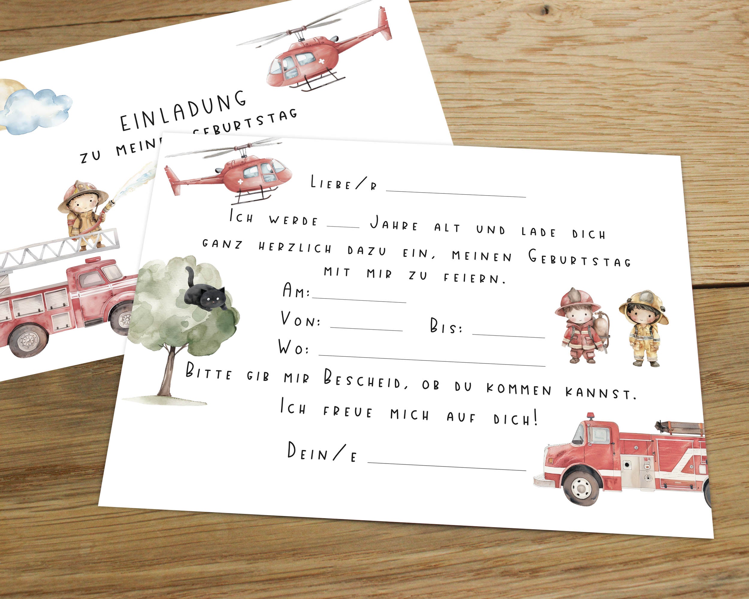 Feuerwehr Einladungskarten Kindergeburtstag DIN A6