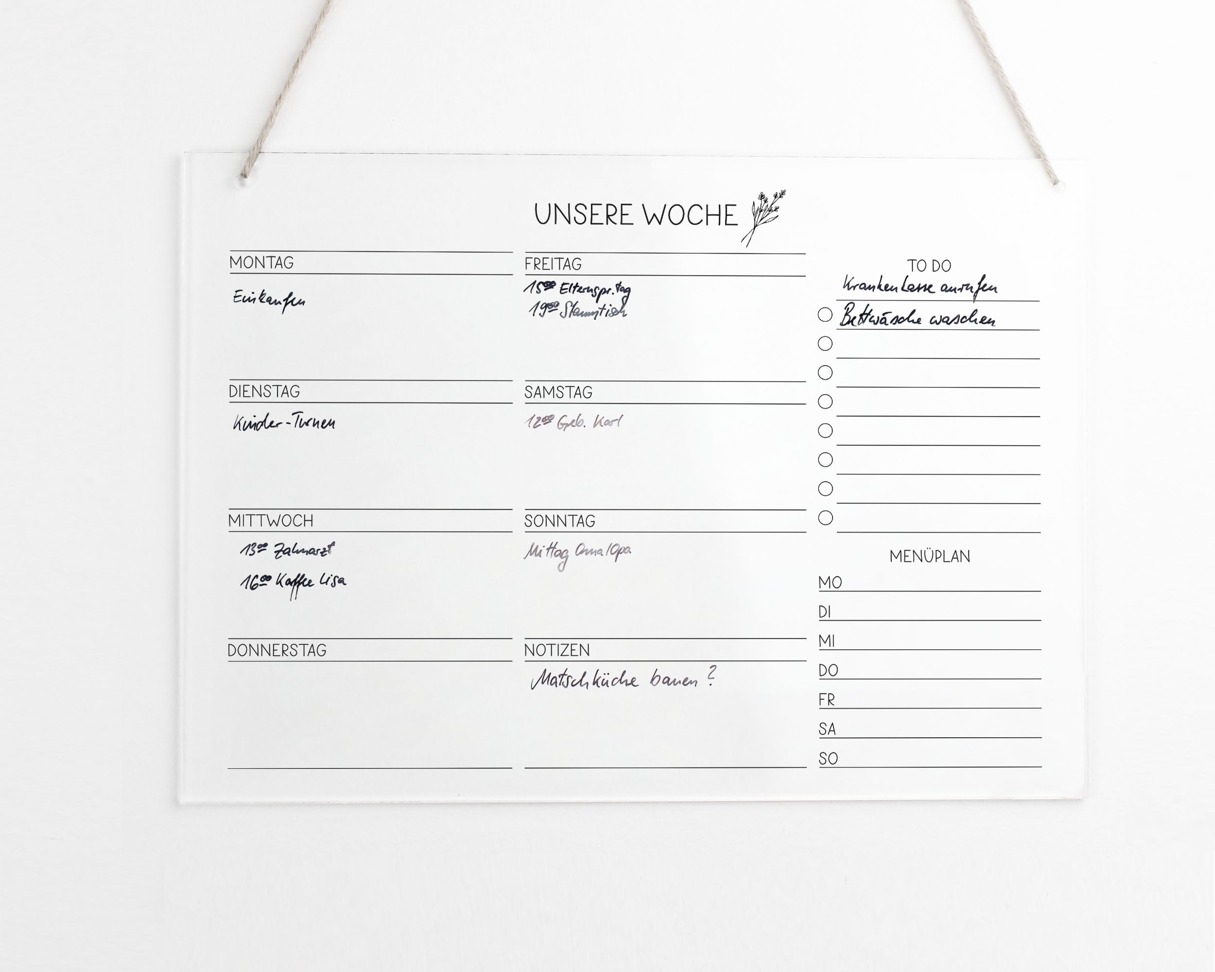 Acrylglas Wochenplaner A4