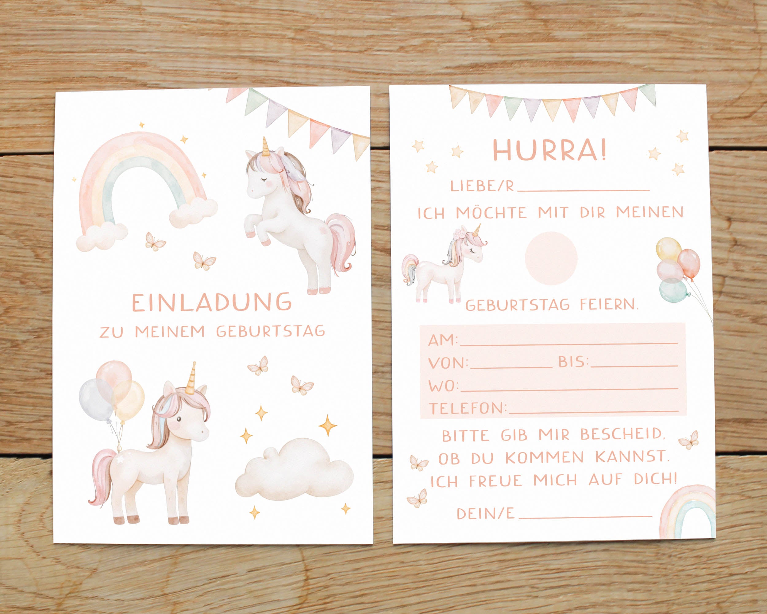 Einhorn Einladungskarte DIN A6