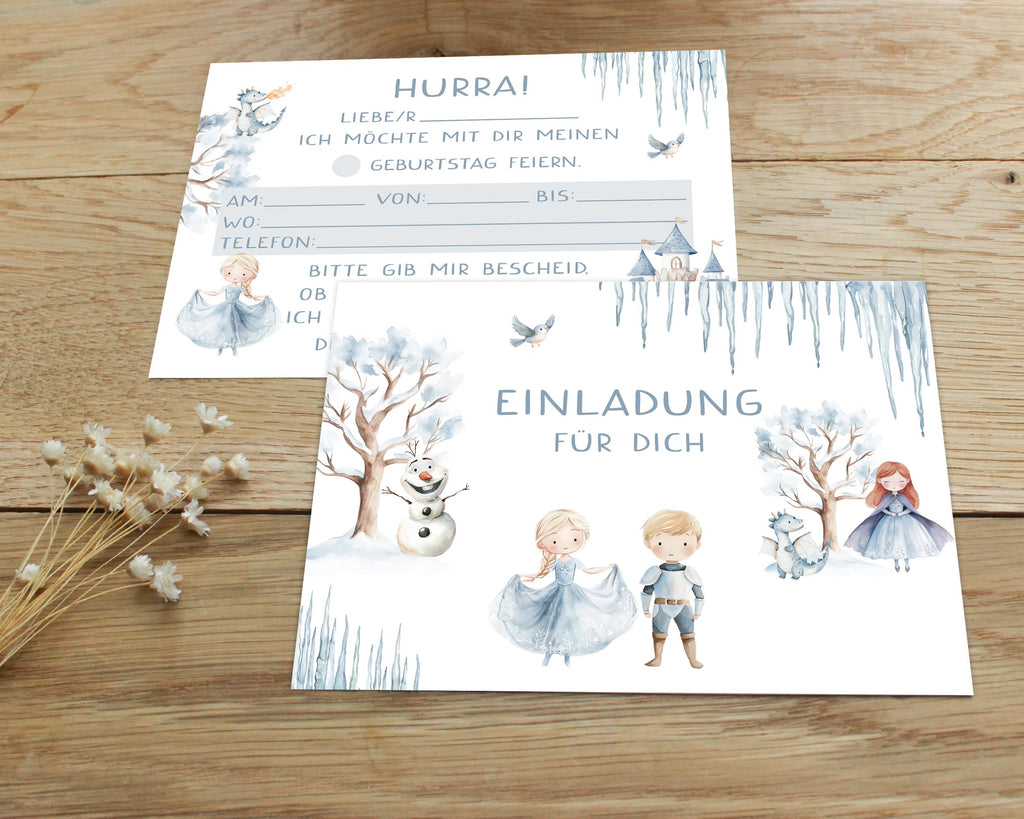 Schneekönigin Einladungskarten Kindergeburtstag DIN A6
