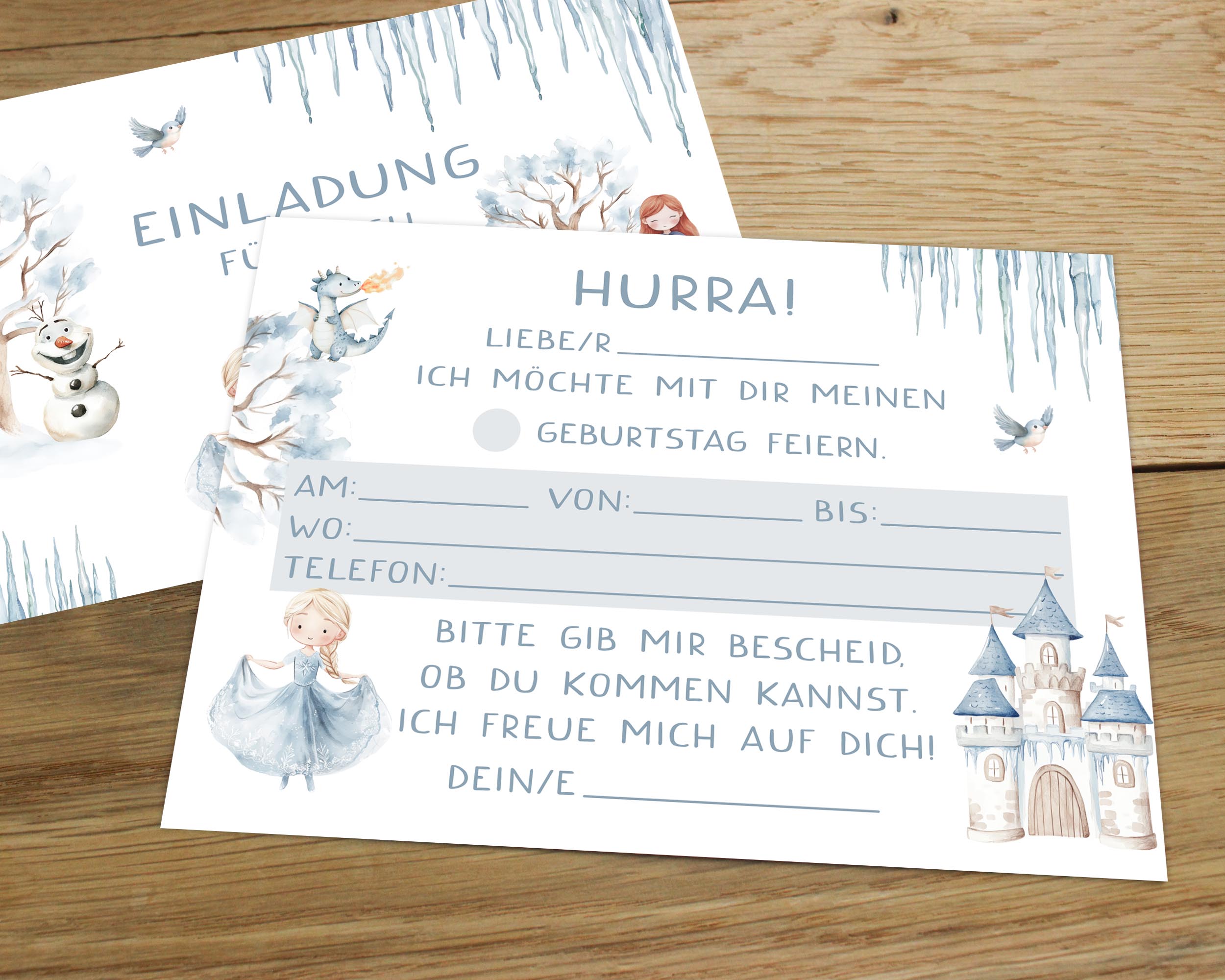 Schneekönigin Einladungskarten Kindergeburtstag DIN A6