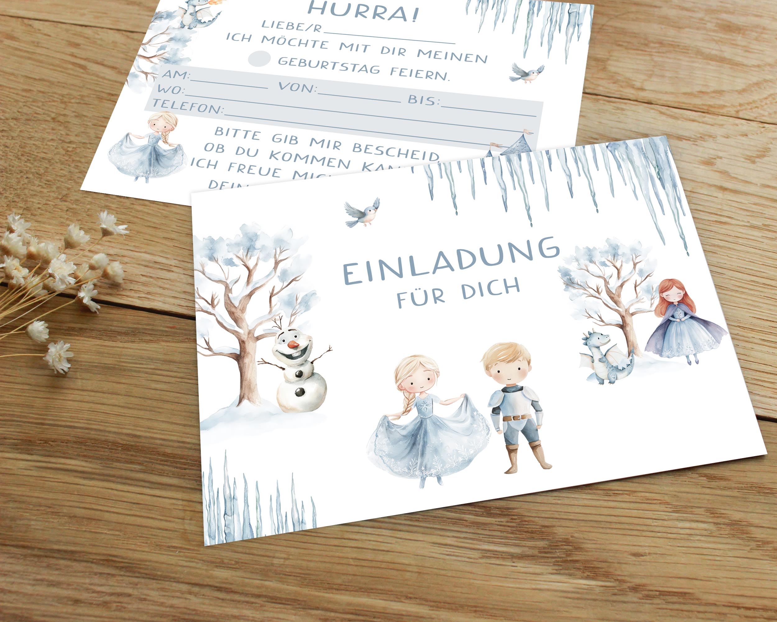 Schneekönigin Einladungskarten Kindergeburtstag DIN A6